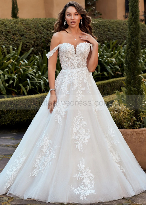 Ivory Sequined Lace Tulle Wedding Dress With Removable Straps Ivory Sequined Lace Tulle Wedding Dress With Removable Straps